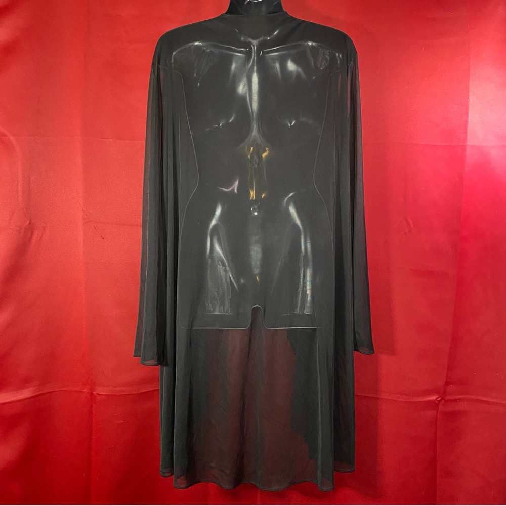 Vintage 90s Sheer Black Nylon Duster Robe – Goth Witchy Maxi Cardigan - Picture 3 of 10